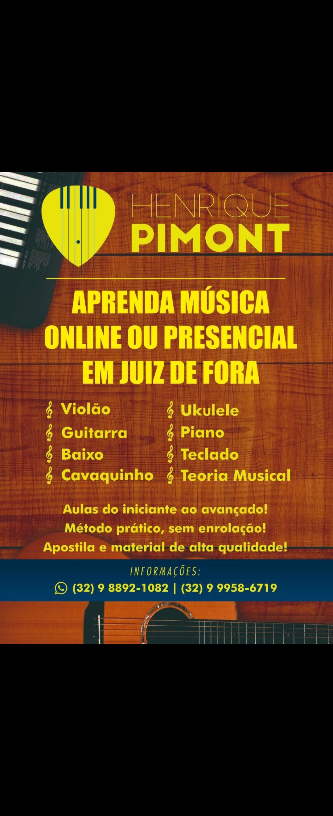 Aulas de violão guitarra baixo teclado piano cavaquinho ukul